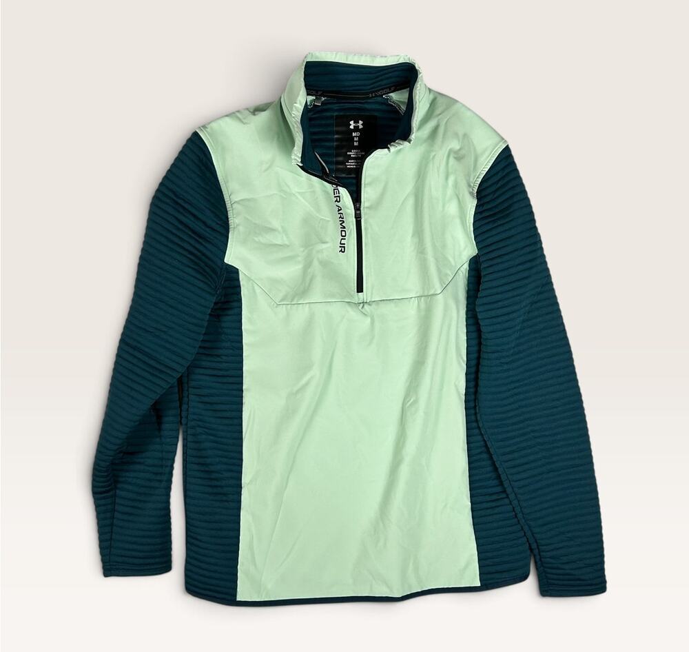 Under Armour Golf Mens Medium 1/2 Zip Pullover Mint Green Navy